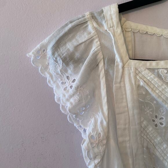 Maeve by Anthropologie Women's size 2 White Janice Embroidered Eyelet Blouse - Picture 4 of 10